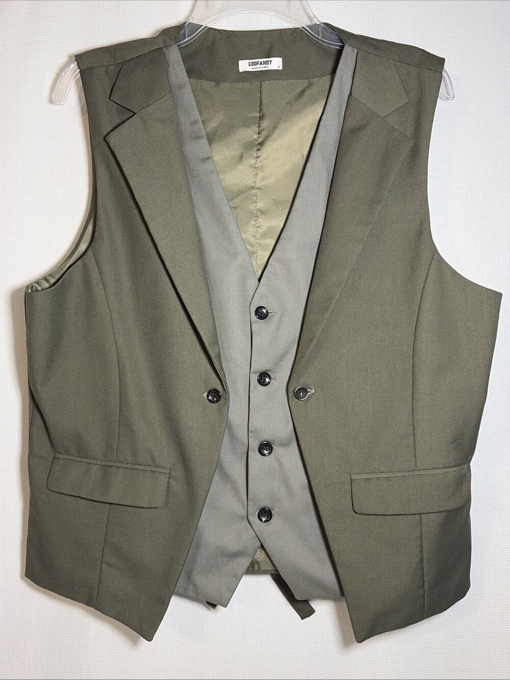 Coofandy Men’s Medium Layered Vest Army Green Formal
